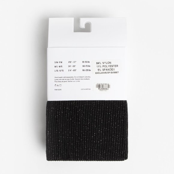 NEW! Black Metallic Ribbed Full Tights - Picture 5 of 6